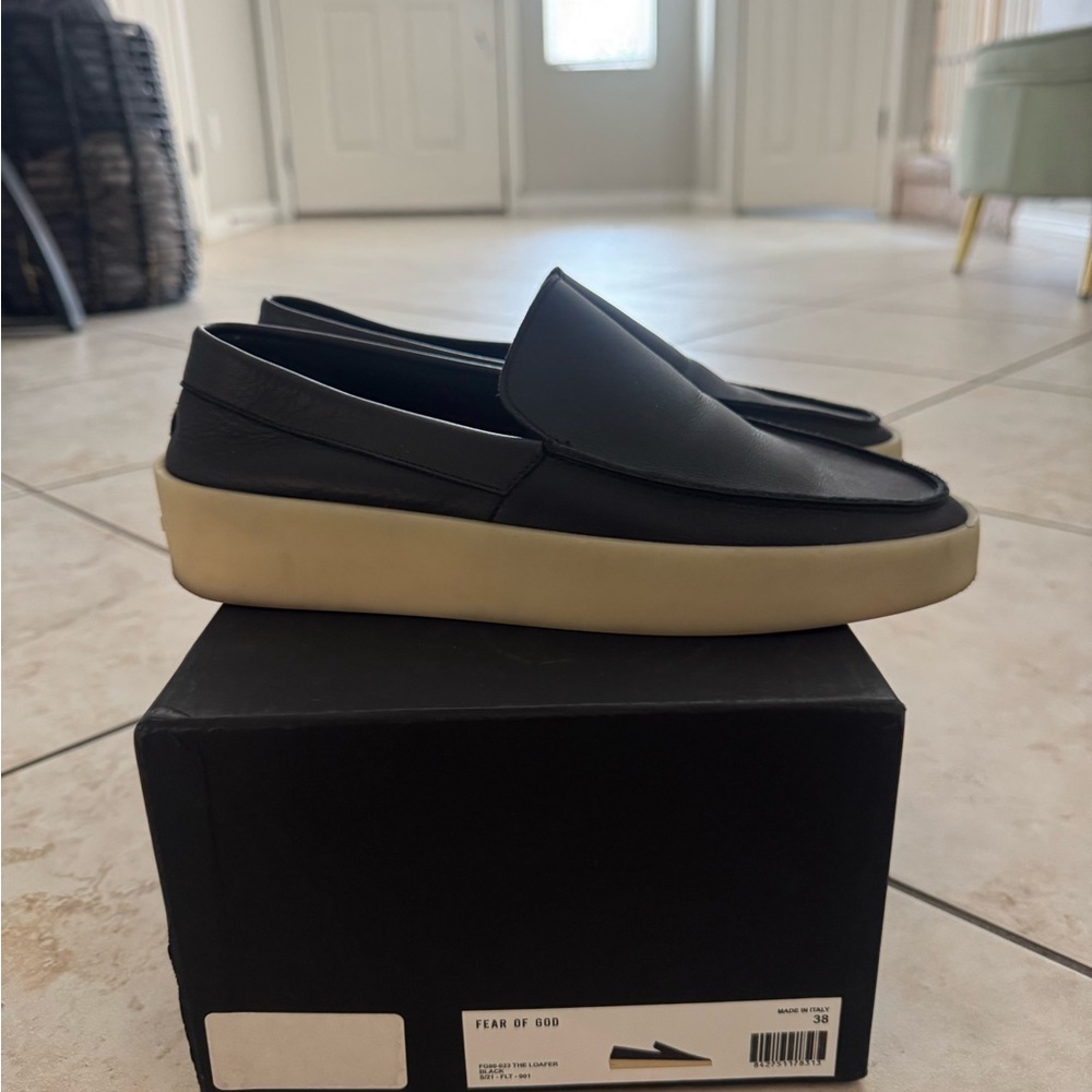 Fear of God Black and Tan Leather Slip-On Loafers